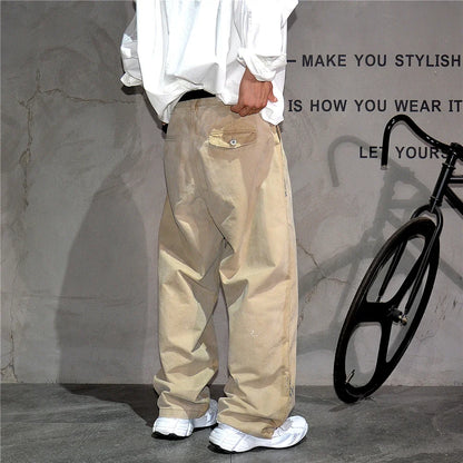 ‌Japanese Premium Vintage Distressed Paint Splash Cargo Pants Men Streetwear Loose Casual Straight Leg Haram Trousers Trendy