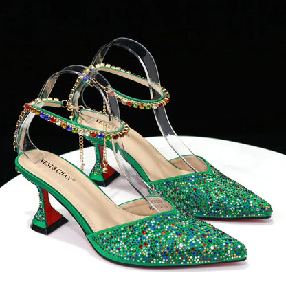 New Arrival Fashion Style Pointed Shoes Bag Soft Handle Bag Anklet Design Medium Heel Ladies Shoes Suitable for Wedding Party