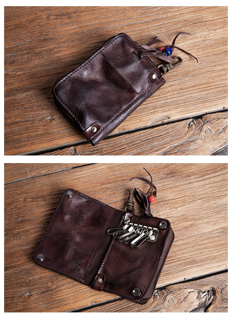 GURO High Quality Genuine Leather Key Bag Men Women Waist Hanging Car Key Case Organizer Multifunctional Card Holder Coin Purse