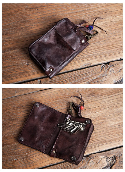 GURO High Quality Genuine Leather Key Bag Men Women Waist Hanging Car Key Case Organizer Multifunctional Card Holder Coin Purse
