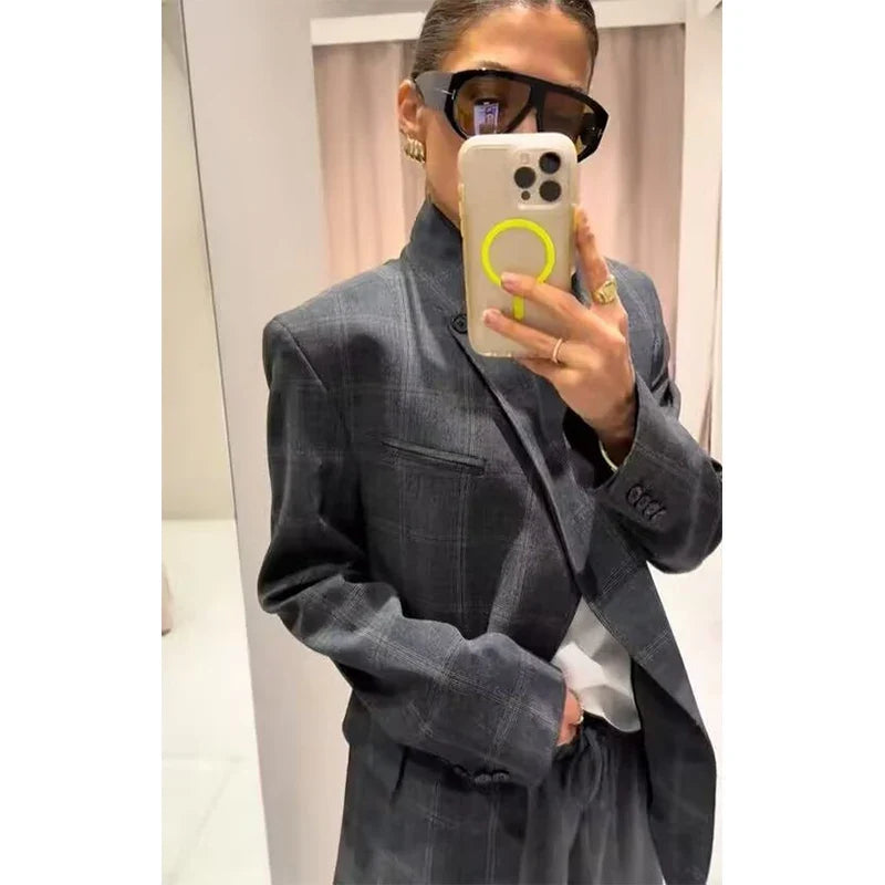 Tidalyf Blazers & Jackets Women's Spring 2026 New Fashion Plaid Loose Warm Jackets Women's Chic Youth Office Long Sleeve Coats
