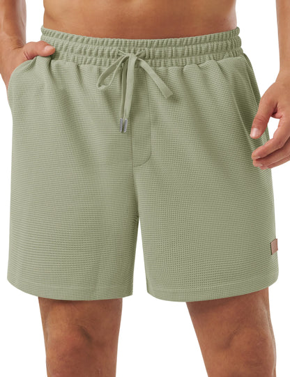 Men's Casual Waflle Shorts Knit 5'' Elastic Waist Drawstring Summer Beach Shorts Lightweight Breathable Streetwear 2026