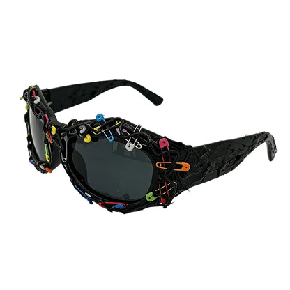 y2k Colorful Safety Pin Sunglasses for Women Punk Cyber Streetwear Party Avant-garde Funny Shades UV400 lunette soleil femme