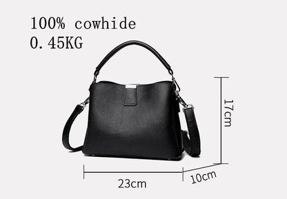 100% cowhide Bag Casual Women Hobos Handbags Bucket Bags New Women's Fashion Handbags Retro Solid Color Leather Shoulder wallet