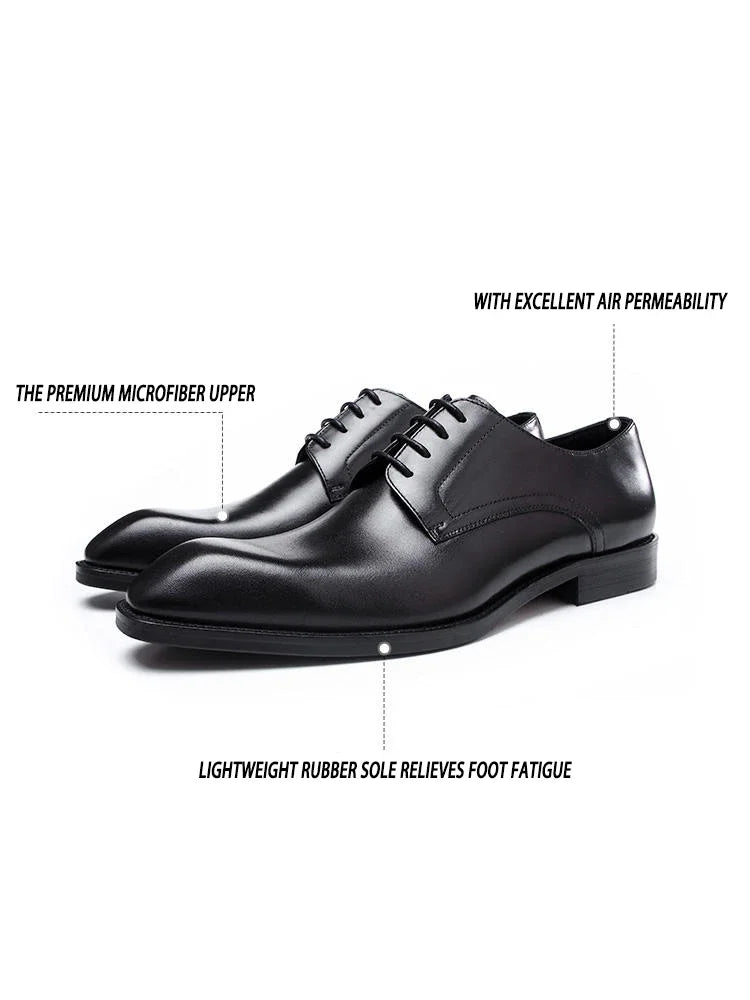 Italian Flat Mens Dress Shoes Luxury Genuine Leather Brand Handmade Quality Square Toe Laces Up New Business Party Social Shoes