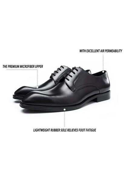 Italian Flat Mens Dress Shoes Luxury Genuine Leather Brand Handmade Quality Square Toe Laces Up New Business Party Social Shoes