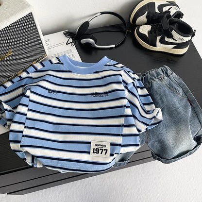 Summer Infant Boys Clothing For Children Casual Striped T-Shirt Shorts 2Pcs/Set Toddler Baby Girl Clothes Costume Kids Tracksuit