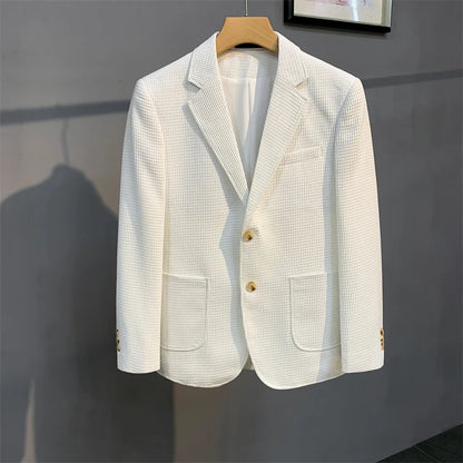 British Style Striped Casual Suit Jackets Mens 2022 Waffle Slim Fit Business Blazers Coat Homme Formal Social Prom Tuxedo 4XL-M