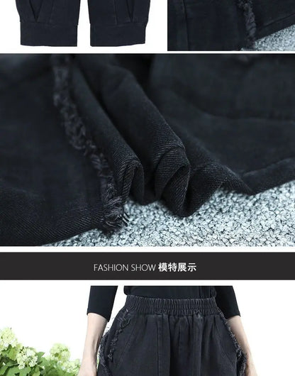 Black Wide-leg Jeans Harlan Pants Loose Fashion Casual Full Length High Waist Patchwork Print Pocket Jeans Women Clothes Spring