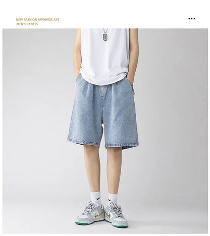 Wide Baggy Denim Shorts Men Summer Thin Solid Color Casual Loose Knee-length Pants Male Jeans Shorts Streetwear