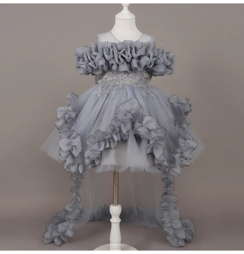 Fashion Flower Girl Dresses for Weddings Lace Mesh Sleeveless Pageant Princess Ball Gown Summer Kids Birthday Dress 1-7 Years