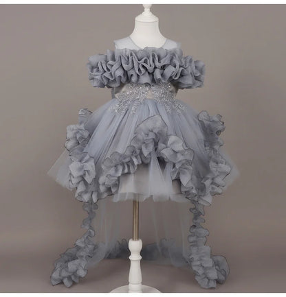 Fashion Flower Girl Dresses for Weddings Lace Mesh Sleeveless Pageant Princess Ball Gown Summer Kids Birthday Dress 1-7 Years