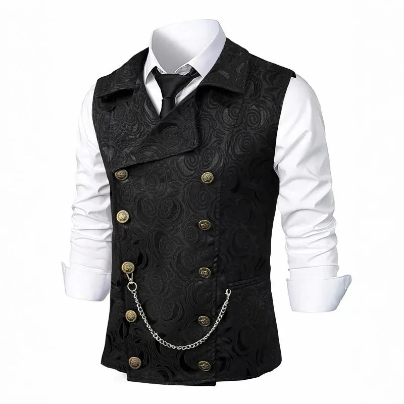 Suit Vest Men British Style Turn Down Collar Double-breasted Male Waistcoat Slim Printed Business Casual Man Coat Vest