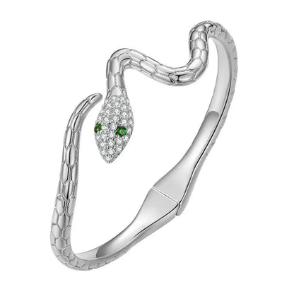 Authentic Green Zircon Snake Opening Bracelet Animal Cuff Bracelet Pave Setting CZ for Women Fashion Jewelry YIB058
