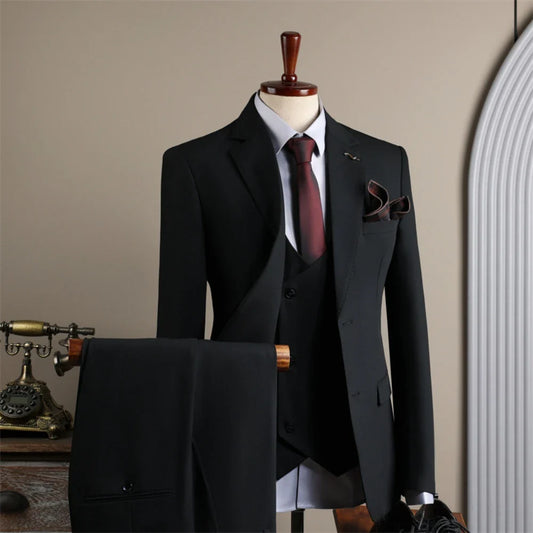 Notched Lapel Men's Tuxedo 3 Pieces Blazer Vest Pants,Two Button Formal Business Suit Set For Men,Classy Wedding Dresswear Suits