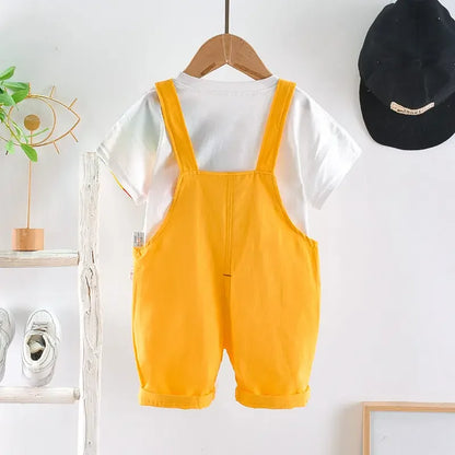 Summer Baby Boys Girls Clothes Infant Cotton Rainbow T Shirt Bib Pants 2pcs/Set Kids Garment Children Casual Sport Suit 0-4 Year
