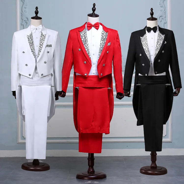 2024  Bent Flower Red/black /white Men's Dress Tuxedo Set Two-pieces,magician's Stage Performance, Conductor's Blazer Jacket