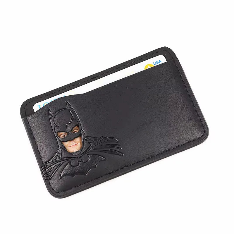 Leather Bat ID Wallet For Men Slim Card Holder Case Cover With Cutout Superhero Face Eyes Mask Gift For Teens Boy Friend Husband