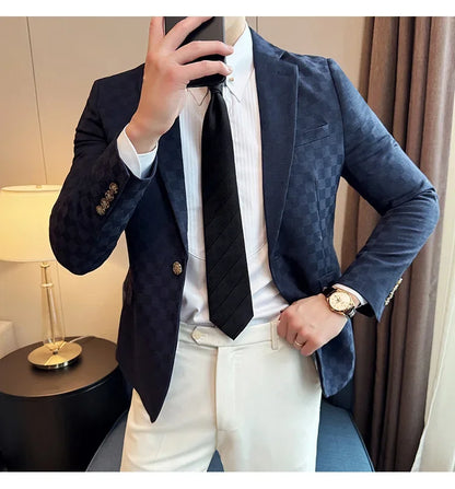 2025 Spring Plaid Blazers Coats 6 Color Fashion Luxury Business Slim Fit Social Suit Jacket Formal Wedding Prom Tuxedo 5XL-M