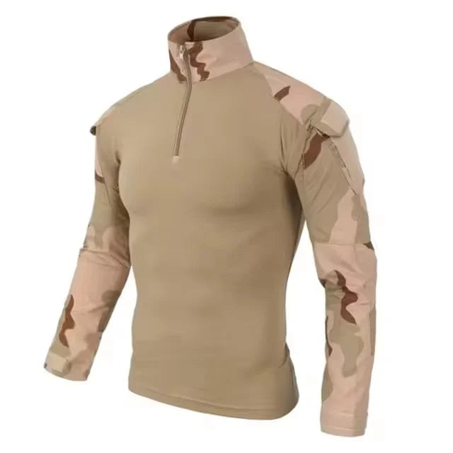 Men's Long Sleeve Combat Shirt Zipper Ripstop Cotton Tactical Shirts Navy Blue Camoufalge Airsoft T Shirts
