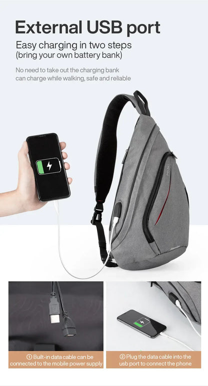 Men One Shoulder Backpack Women Sling Bag Crossbody USB Boys Cycling Sports Travel Versatile Fashion Bag Student School