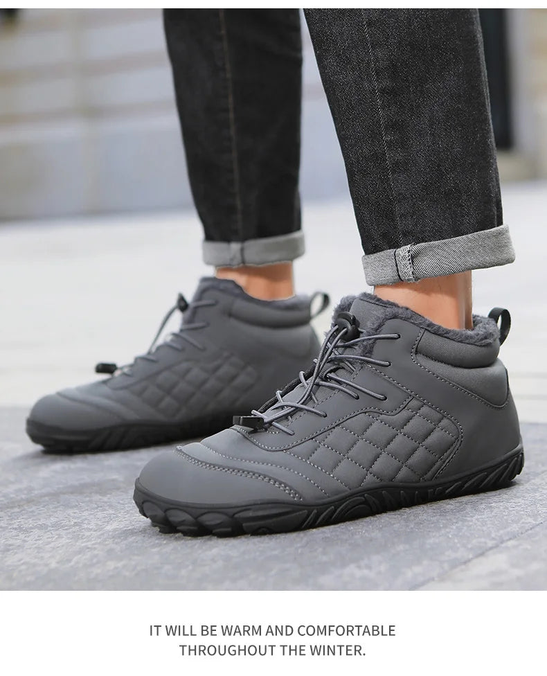 New Winter Booties Outdoor Waterproof Barefoot Boots For Men Ankle Boots Plush Warm Snow Shoes Non-slip Casual Sneakers Big Size