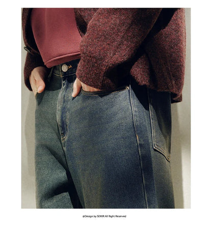Jeans Men Vintage Washed Whiskered Loose Fit Straight Leg Classic Casual Pants 2025 Autumn Winter