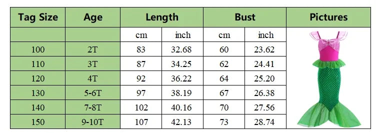Ariel Princess Girl Little Mermaid Dress Halloween Cosplay Birthday Party Costume Fancy Clothes Children Outfit Dress