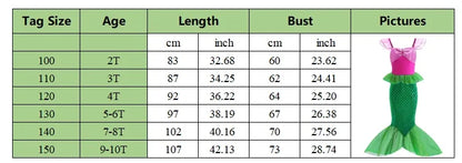 Ariel Princess Girl Little Mermaid Dress Halloween Cosplay Birthday Party Costume Fancy Clothes Children Outfit Dress