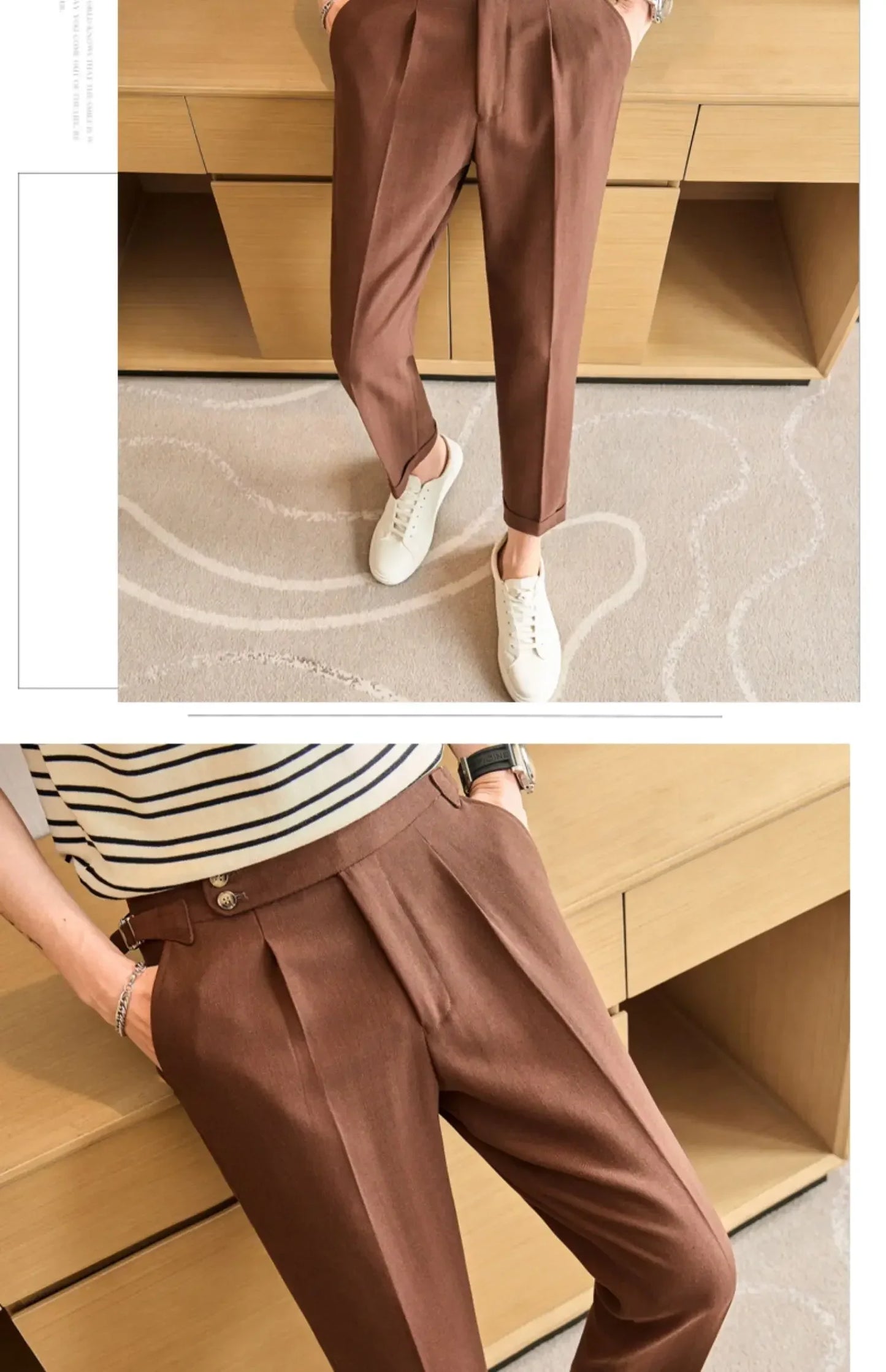 British Style Naples Men's High-end Linen Pants High Waist Straight Slim Fit Casual Trousers High Quality Solid Social Suit Pant
