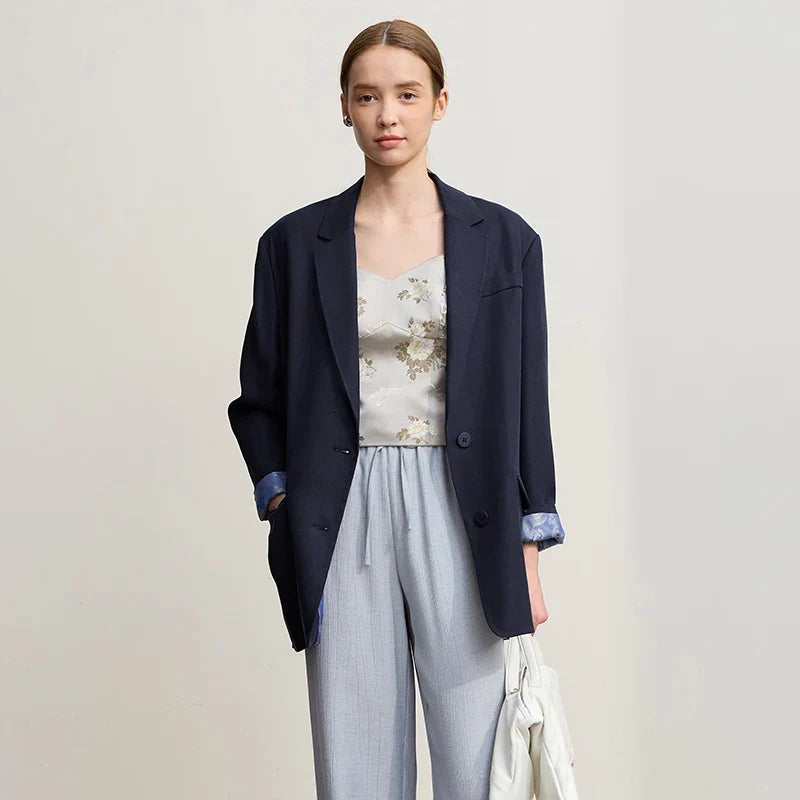 Women's Jacket 2025 Autumn New Commuter Elegant Solid Loose Top Women Long Sleeves Single Breasted Blazer Ladies 12553060