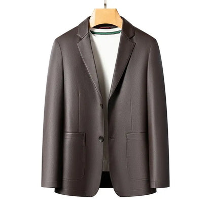 New Men's Business Casual Fashion Leather Blazer Sheepskin Slim Fit High-End Genuine Leather Jacket