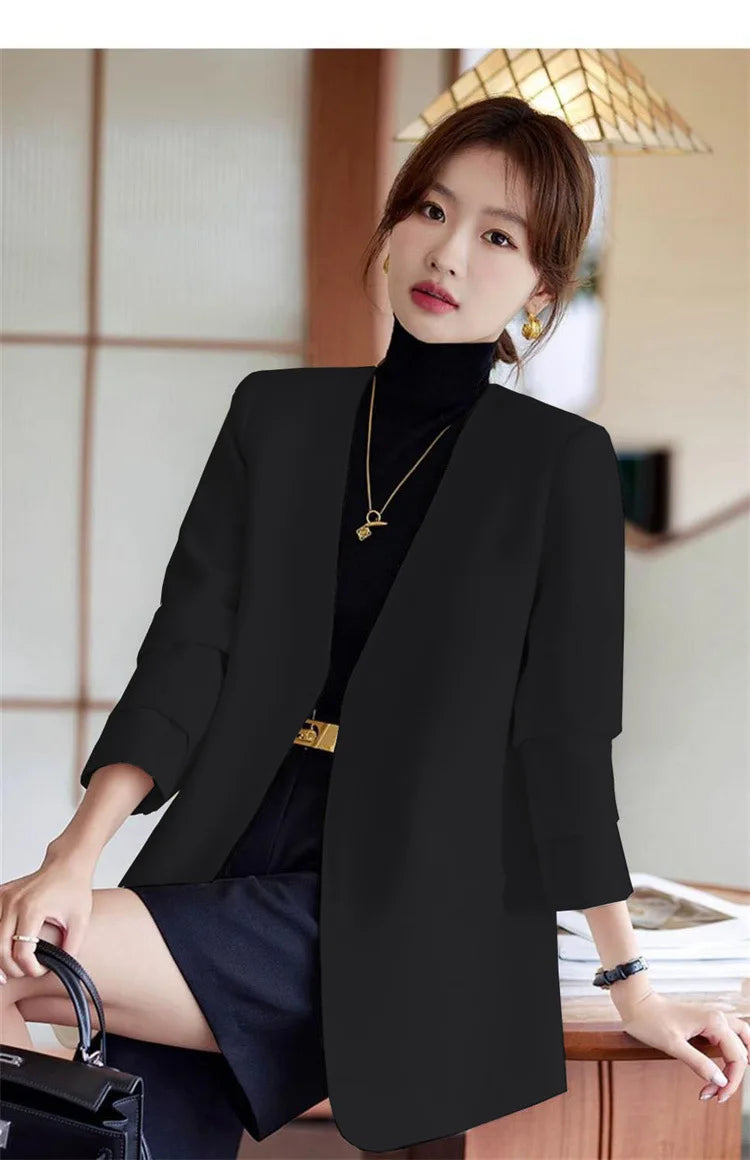 Fashionable Versatile Spring Autumn Women's Blazer Jacket Korean Style Street Style Long Sleeve Suit Coat Pure Color Commute...