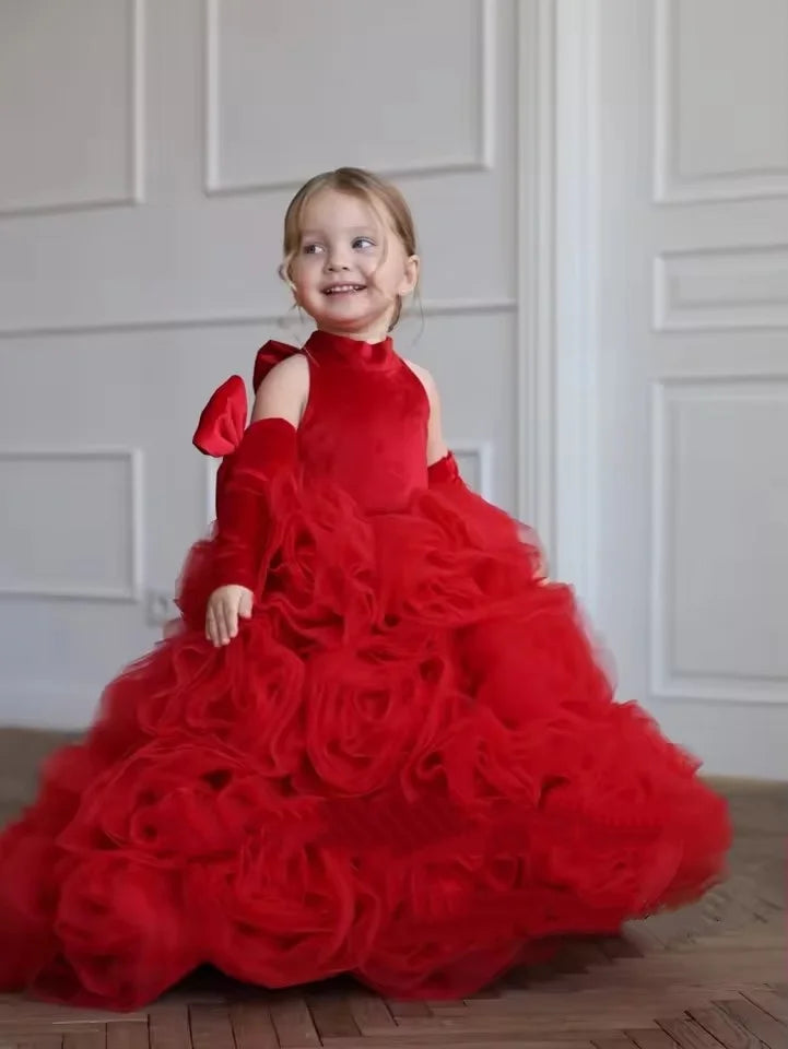 Flower Girl DressesLuxury White Ivory Flower Flower Girl Dresses Pearls Dubai Kids Princess Birthday Wedding Party Children Holi