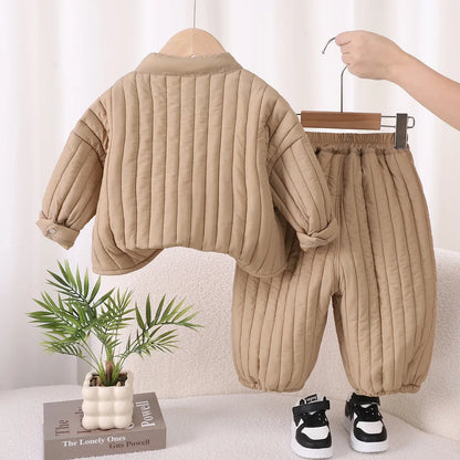 New Winter Baby Girls Clothes Set Children Boys Thick Warm Jacket Pants 2Pcs/Set Infant Clothing Toddler Costume Kids Tracksuits