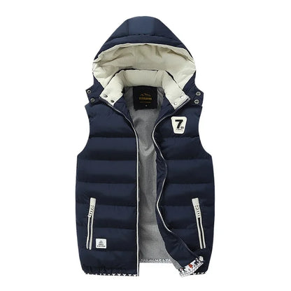 5XL Men Winter Vests Hat Detachable Down Vest Casual Waistcoat Sleeveless Jackets Male Hooded Vest Outwear Warm Coats Windproof