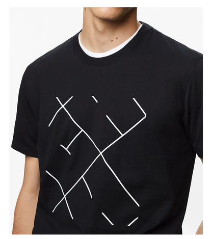 Men's Short Sleeves New Fashion Commuter Versatile Men's Classic Top Pure Cotton Round Neck Letter Design Men's Short Sleeves