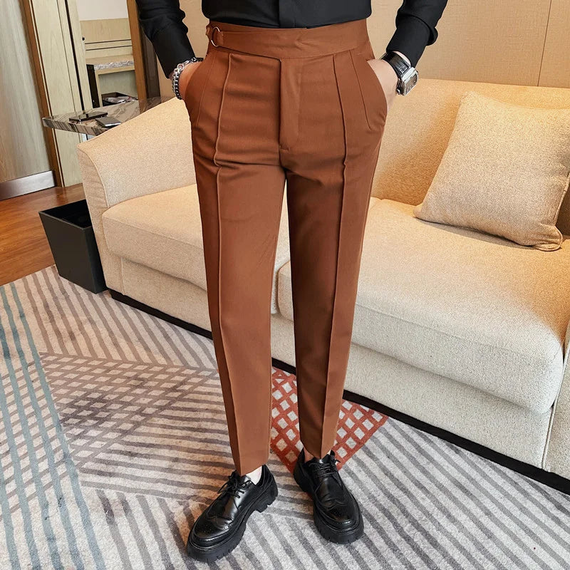 High Quality Men's Suit Pant Solid Color England Style Slim Fit Casual High Waist Trousers Men Spring Autumn Fashion Suit Pants