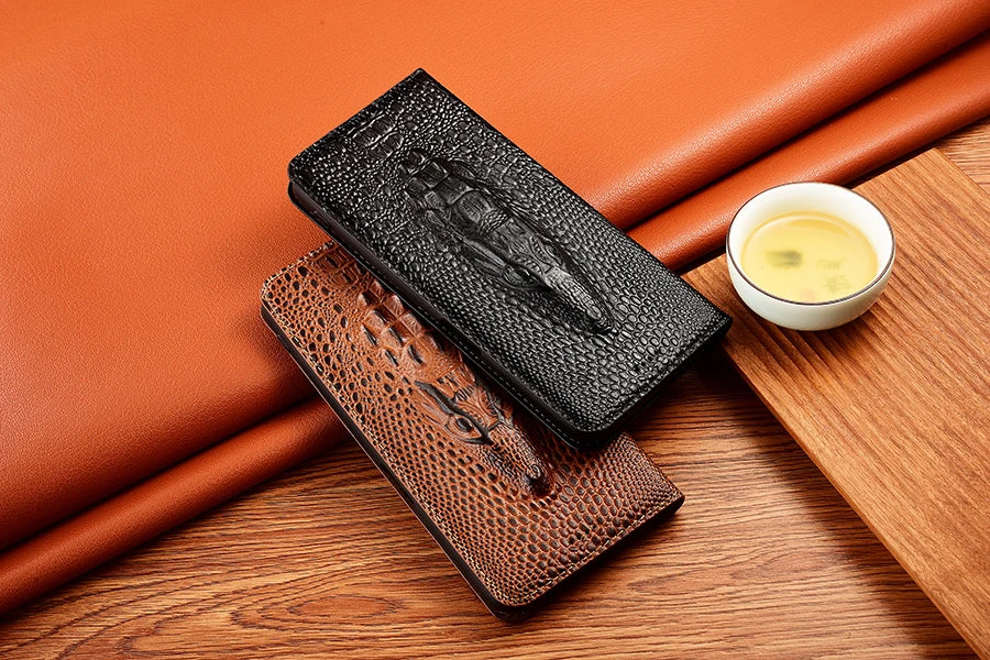 Crocodile Genuine Leather Magnetic Flip Case For iPhone 16 16e 15 14 11 12 13 Pro X XS Max Plus Mini SE 2025 All-inclusive Cover
