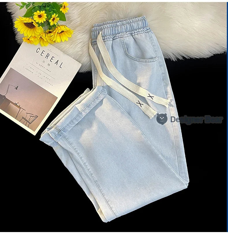 2026 New Spring Summer Men's Baggy Jeans Lyocell Fabric Wide Leg Pants Drawstring Trousers Male City Boy Plus Size S-4 5XL Y2K