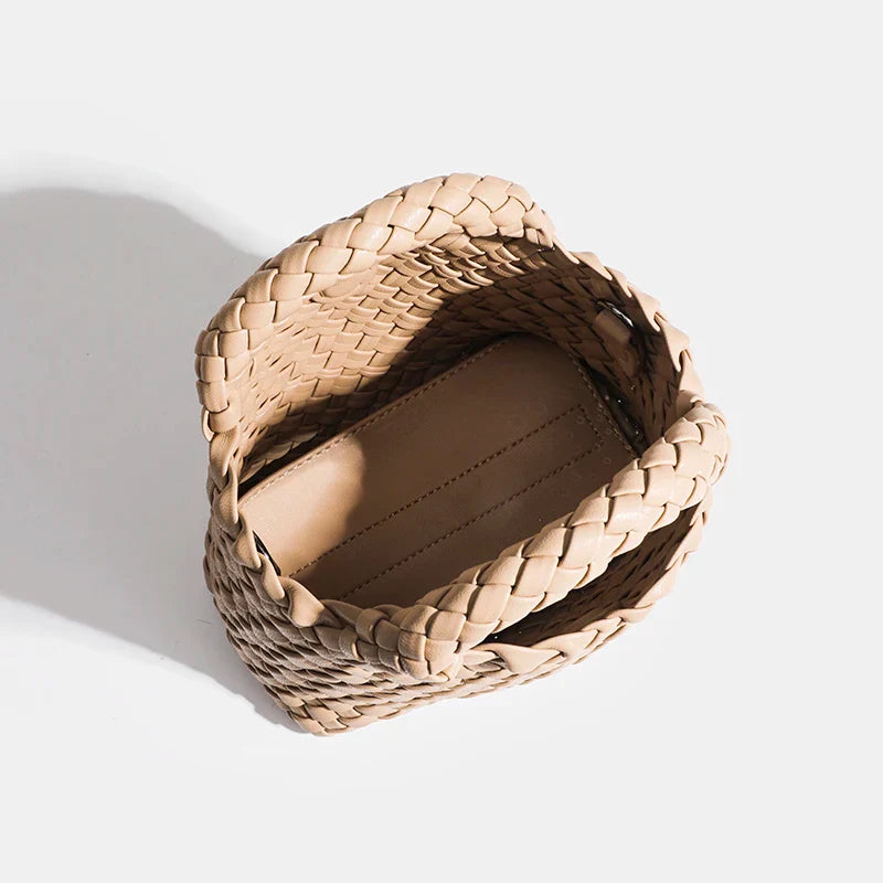 Designer bag Women's handbag Popular small size version PU leather woven bag Fashion style soft handmade bucket bag