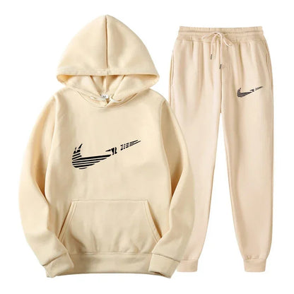 Men Tracksuit 2 Pieces Sets Hooded Sweatshirt +Drawstring Pants Male Hoodies Running Sportswear Men Women Autumn Sportwear
