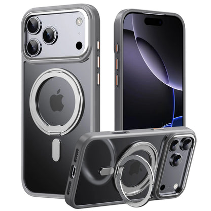 360° Rotating Stand Magnetic Orange Case For iPhone 17 Pro Max 17Air 17Pro Luxury Metal Button Folding Bracket Shockproof Cover