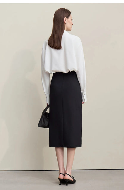 Women's Skirt 2026 Spring New H-Line Elegant Anti-wrinkle Split Skirt Solid Mid-length Versatile Woman Clothes 12621005