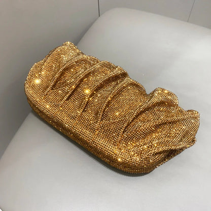 Shiny Handle Rhinestones Handmade Evening Clutch Bags New Folds Purses And Handbags Luxury Designer Wedding Party High Quality