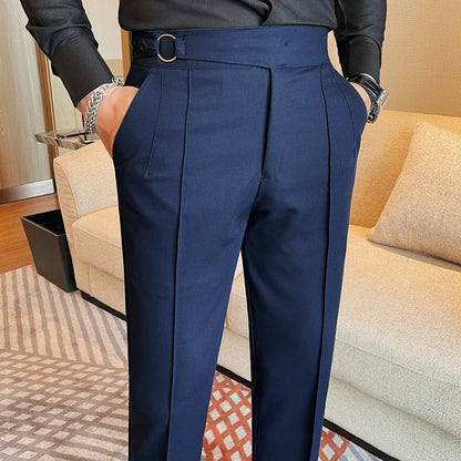 High Quality Men's Suit Pant Solid Color England Style Slim Fit Casual High Waist Trousers Men Spring Autumn Fashion Suit Pants
