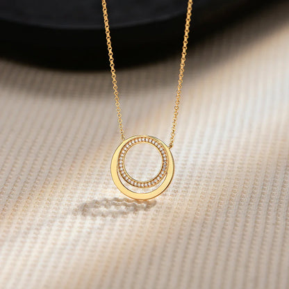 Full Moissanite Necklace DVVS1 18K Gold Plated 925 Sterling Silver Double Circle Round Pendant Women Party Fine Jewelry