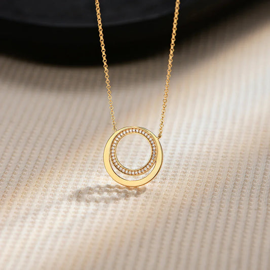 Full Moissanite Necklace DVVS1 18K Gold Plated 925 Sterling Silver Double Circle Round Pendant Women Party Fine Jewelry