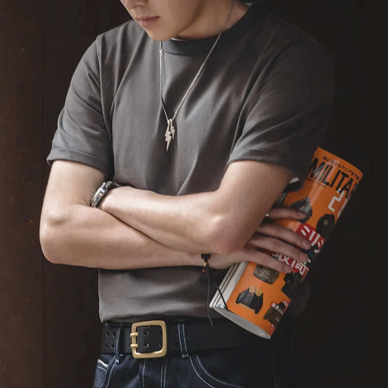 Summer Solid Color Short Sleeve T-Shirts 100% Cotton Round Neck Tees with Rolled Edge Cuffs Casual Tops for Men