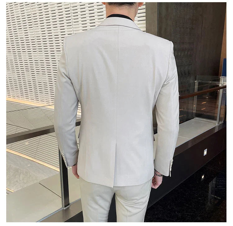 2025 Slim Fit Three-Piece Business Suit Set High-End Korean Style Wedding Groom Party Dress Suit Vest Trousers M-4XL